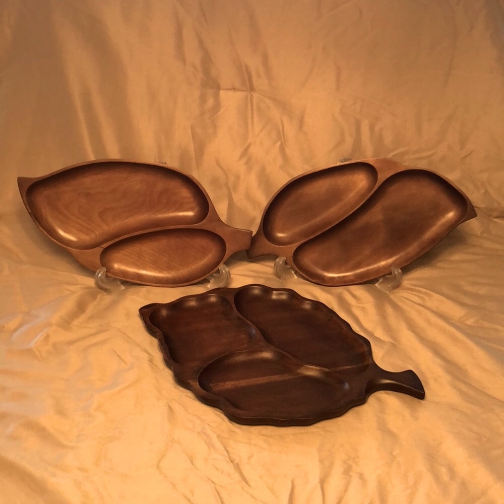 Set of 3 Teak wood Party trays w/ divided sections